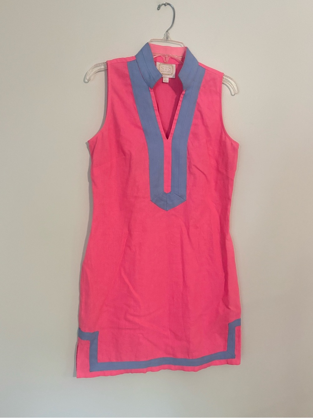 Sail to Sable Hot Pink Shift Dress with Blue Trim